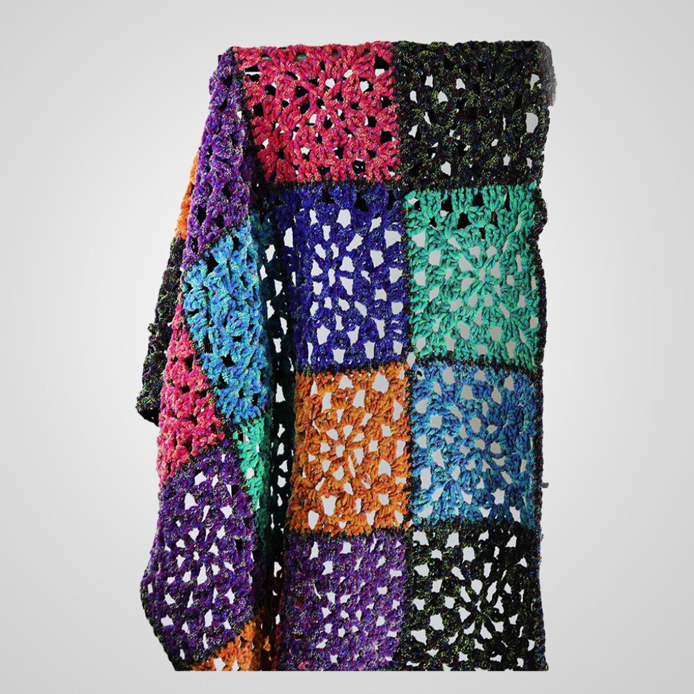 Colorful 1970s Handmade Vintage Crochet Throw Blanket CozyThis hand-crocheted th